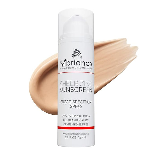 Vibriance Sheer Zinc Sunscreen - Tinted Sunscreen for Face SPF 50, Lightweight Facial Moisturizer with Niacinamide, Hyaluronic Acid - 1.7 fl oz-VivaGrace Women