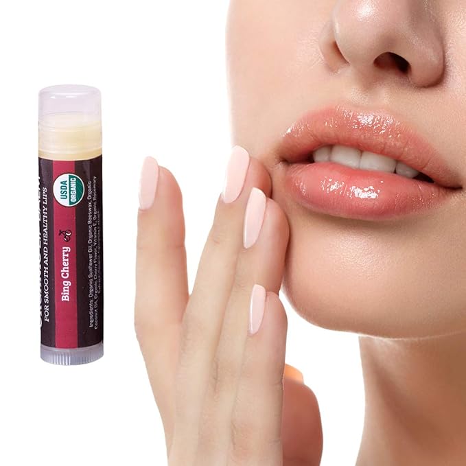 USDA Organic Lip Balm 4-Pack by Earth's Daughter - Cherry Flavor, Beeswax, Coconut Oil, Vitamin E - Best Lip Repair Chapstick for Dry Cracked Lips.-VivaGrace Women