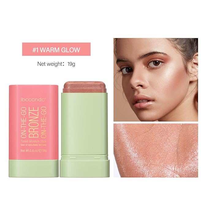 Multi-Use Makeup Blush Stick, Tinted Solid Moisturizer On-the-Go Blush, Multi-use Cream Blush Stick for Cheek & Eyes & Lips, Waterproof Natural Nude Makeup for All Skin (1# Warm Glow)-VivaGrace Women