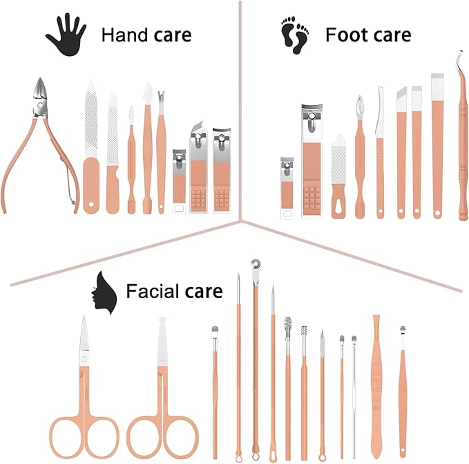 Manicure Set Personal Care, Nail Clipper Kit, Professional Nail Clipper Pedicure Set, Nail Tools with Luxurious Travel Case, Gifts for Men Women Family Friend, 31 Pieces (Pink)-VivaGrace Women