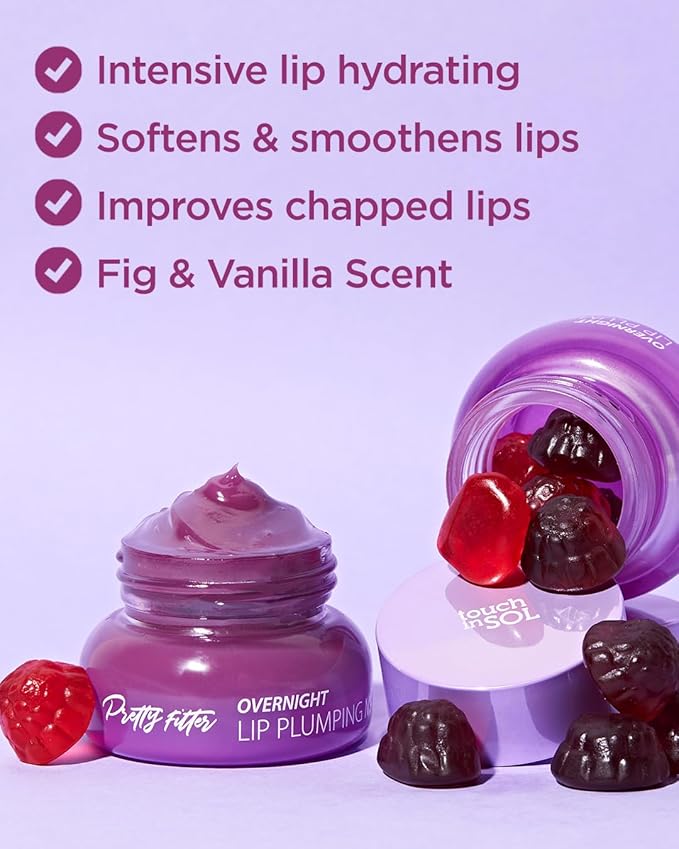 Touch in Sol Pretty Filter Overnight Lip Plumping Mask - Korean Lip Treatment Mask for Dry and Cracked Lips - Lip Volumizing and Intensive Nourishing with Shea Butter - Fig and Vanilla Scent-VivaGrace Women