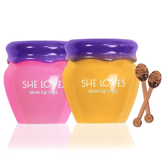 2PCS Honey Pot Lip Balm, Lip Balm Honey Pot with Brush, Cherry Blossom Lip Balm for Dry Cracked Lips, Lip Scrubs Exfoliator & Moisturizer, Hydrating Lip Sleeping Mask-VivaGrace Women