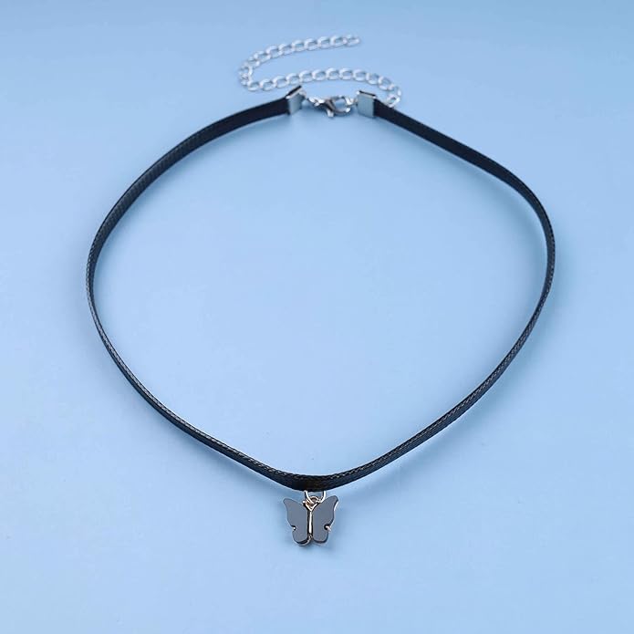 Vintage Black Choker Necklace Chain Goth Leather Choker Butterfly Pendant Necklace Velvet Choker Punk Necklace Rock Statement Butterfly Necklace Charm Jewelry Gift for Women and Girls-VivaGrace Women