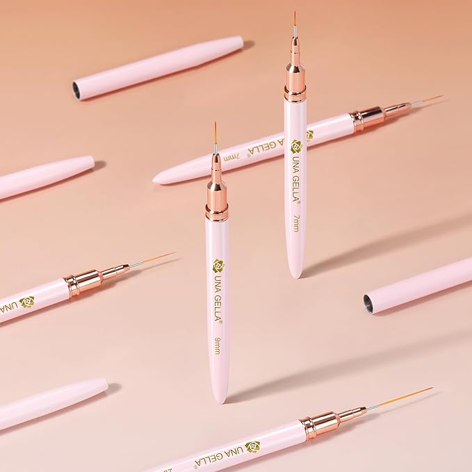 UNA GELLA Nail Art Brushes Metallic, 5 Count Liner Pens Set For Nail Art Gel Polish, Detail Nail Art Design Painting Brush Set For Nails Gel Fine Drawing Nail Tools, Sizes 7/9/11/15/25mm-VivaGrace Women