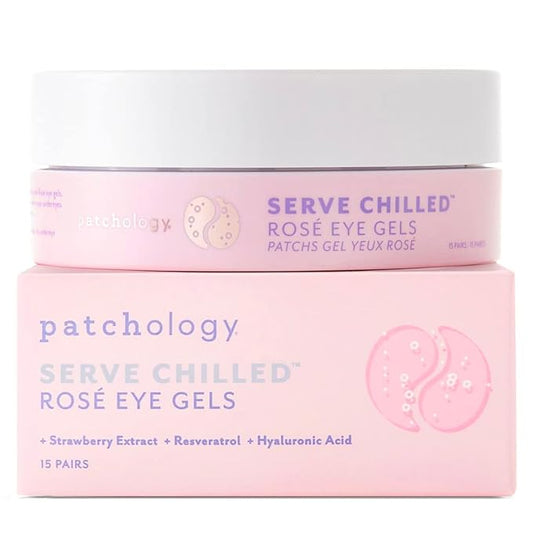 Patchology Serve Chilled Rosé Eye Gels - Eye Patches for Puffy eyes & Dark Circles, Gel Eye Patches, Under Eye Mask w/Hyaluronic Acid, Eye Treatment Products & Mini Beauty Products (15 Pairs/Jar)-VivaGrace Women