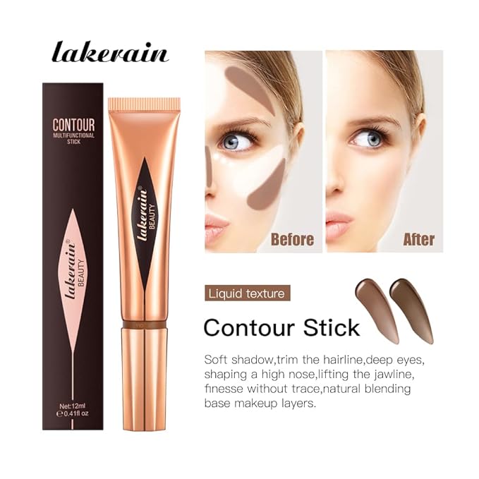 Liquid Contour Beauty Stick, Contour Stick, Bronzer Stick,Multi-Function Beauty Stick, Cream Contour With Cushion Applicator, Liquid Contour Stick, Women's Contour Makeup (05#)-VivaGrace Women