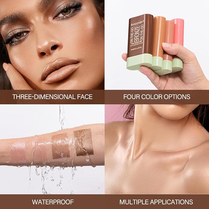 Multi-Use Makeup Bronzer Stick for Effortless Glow - Hydrating Solid Moisturizer with Natural Bronze Tint for Eyes, Lips & Cheeks (# 1Warm Glow)-VivaGrace Women