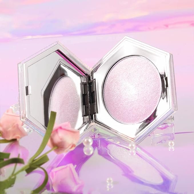 Purple Pink Shimmer Highlighter Highlight Makeup Contour Powder Palette， Face Illuminator Highlighter, Blush and Makeup Highlighter Bronzer Palette Highlighter+Makeup iluminadores Illuminator Make Up (Pink)-VivaGrace Women