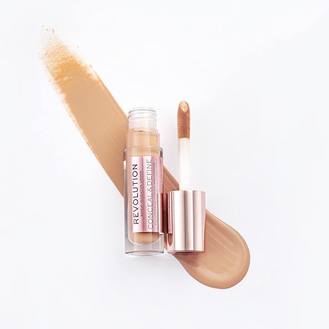 Makeup Revolution Conceal and Define Concealer, Full Coverage & Matte Finish, C10.2 for Medium/Tan Skin Tones, Vegan & Cruelty-Free, 0.7 Fl Oz-VivaGrace Women