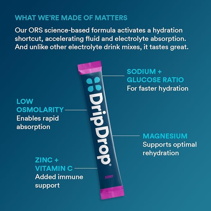 DripDrop Hydration Packets - Berry - Single Serve Electrolytes Powder Drink Mix - Non-GMO, Gluten Free, Vegan - 32 Sticks-VivaGrace Women