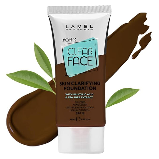 LAMEL OhMy Clear Face Full Coverage Foundation - Acne Coverage - Salicylic Acid & Tea Tree Extract - Dewy & Flawless Finish - Sensitive Skin Care - Organic & Oil-Free - 411, 1.35 fl.oz-VivaGrace Women