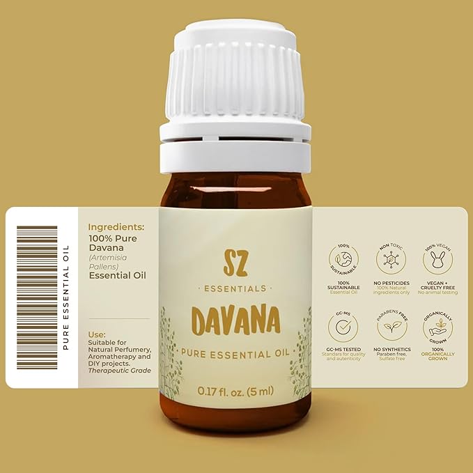 Davana Essential Oil - 100% Pure & Undiluted - Extracted from Artemisia Pallens- Sweet and Sour, Dried-Fruity, and Watermelon-Like Aroma Therapeutic Grade & Vegan - 0.17 oz (5 ml)-VivaGrace Women