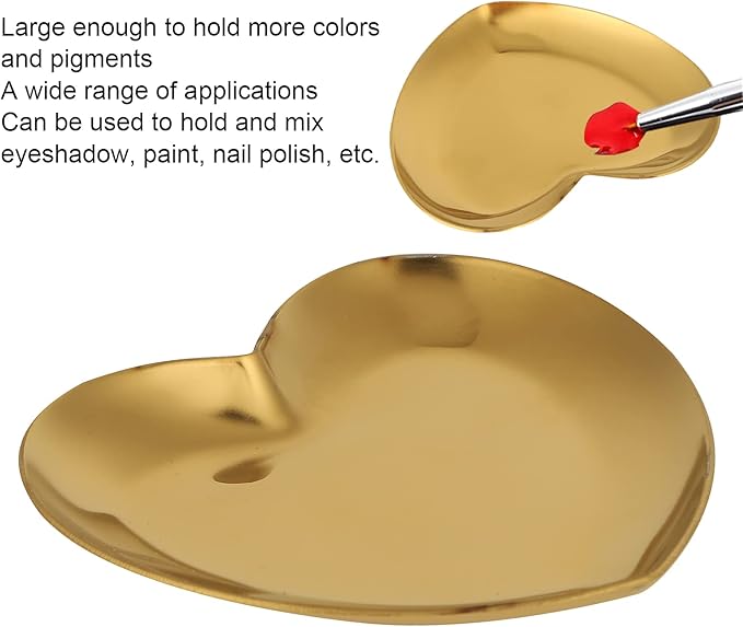 Nail Palette, Makeup Palette Nail Palette Heart Shaped Art Palette Stainless Steel Makeup Mixing Palette Makeup DIY Paint Color Mixing Tray Nail Art Palette Resin(Gold)-VivaGrace Women
