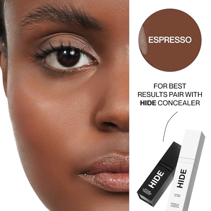 HIDE PREMIUM Liquid Foundation, SEE SHADE FINDER Below For Perfect Match, Multi-Use Waterproof Foundation, Medium/Full Coverage Foundation, Oil Free – We Have a Shade For All Skin Types, 1 fl. Oz. (Espresso)-VivaGrace Women