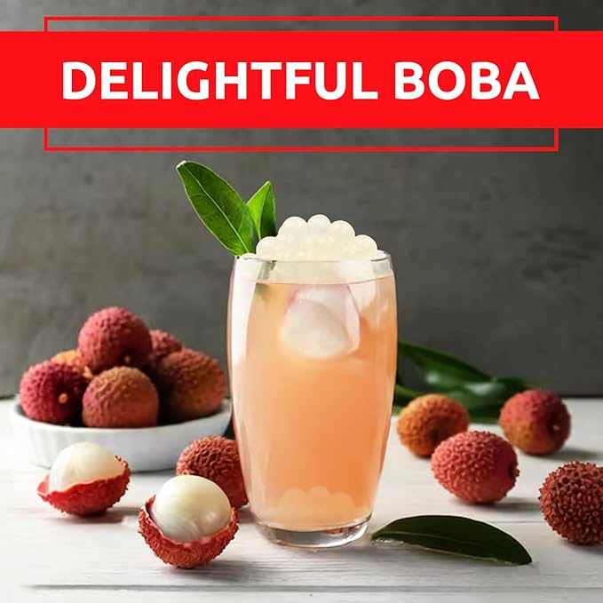 Fanale Lychee Popping Boba Pearls, Vegan, Non GMO, Gluten Free, Fat Free, Perfect for Bubble Tea, Smoothies, Ice Cream, Desserts, and Beverages1 Pound (Pack of 1).