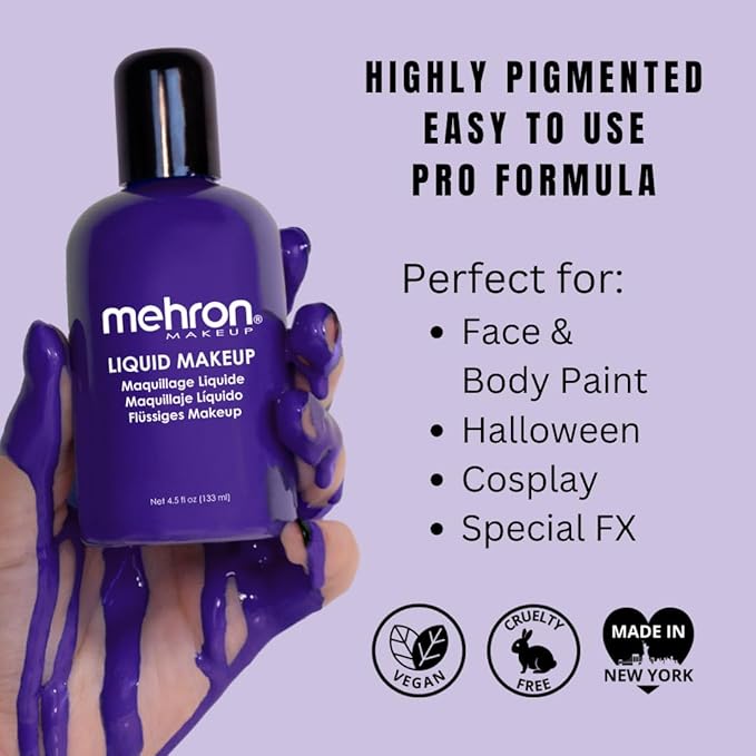 Mehron Makeup Liquid Makeup | Face Paint and Body Paint Perfect for Halloween, Cosplay I Air Brush Compatible 4.5 oz (133 ml) (PURPLE)-VivaGrace Women