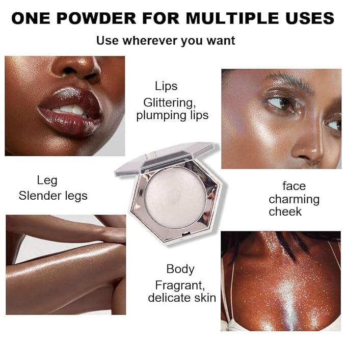 evpct Pearl White Silver Face Highlighter Makeup Shimmer Glitter Diamond Sparkly Highlighters Makeup Palette Powder for Face Body Cheek Pale Skin-VivaGrace Women