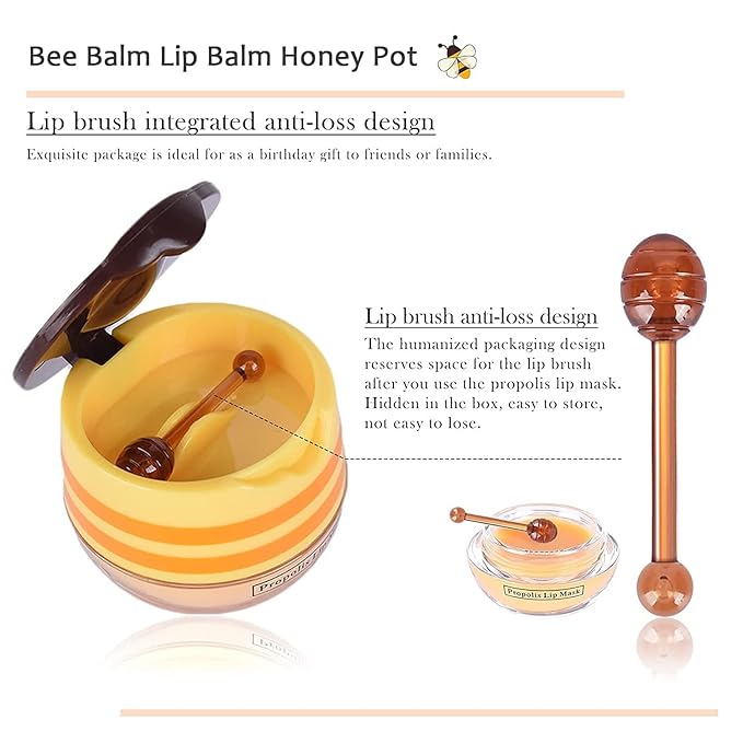 Bee Lip Balm Honey Pot,4 PCS Strawberry & Honey Moisturizing Propolis Lip Mask,Hydrating Prevention Dry and Cracked Lip Scrubs Exfoliator,Lip Sleep Mask Reduces Lip Lines Lip Skin Care Products…-VivaGrace Women