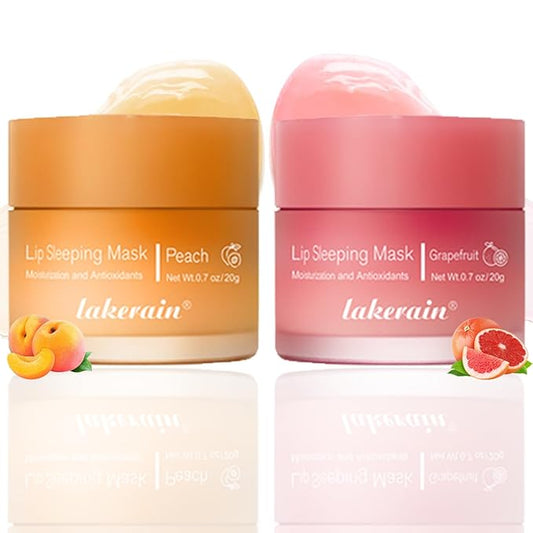 2PCS Lip Sleeping Mask, Lip Mask Overnight, Moisture & Lip Plumper Lip Wrinkles, Repair Lip Balm Prevention Dry and Cracked Lip Scrubs Exfoliato Smoothing Dry Lip Mask (Peach + Grapefruit)-VivaGrace Women