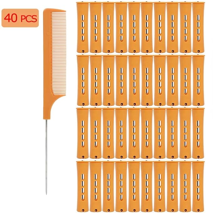 40pcs Cold Wave Perm Rods Set for Women's Long & Short Natural Hair - Plastic Orange Rollers for Curling and DIY Hairdressing-VivaGrace Women