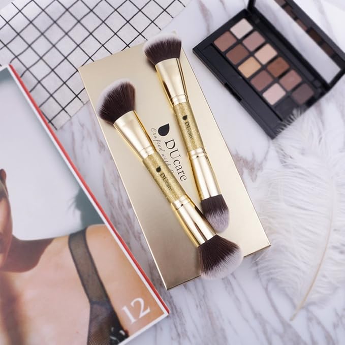 DUcare Makeup Brushes Duo End Foundation Powder Buffer and Contour Brush Synthetic Cosmetic Tools 2Pcs-VivaGrace Women