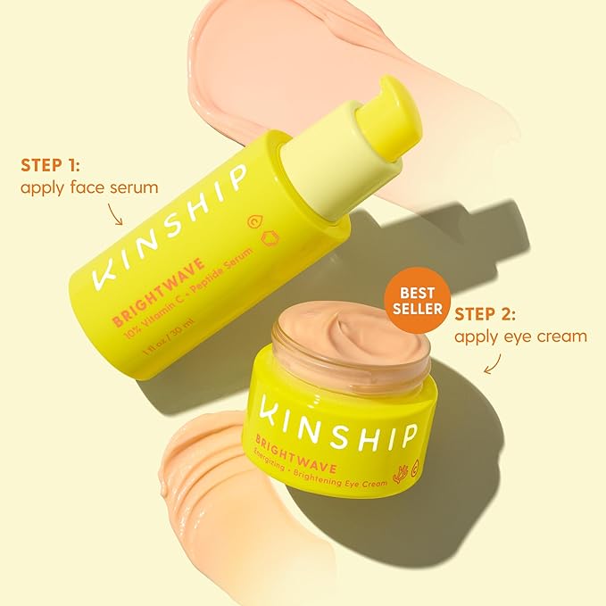 Kinship Brightwave Vitamin C Face + Eye Duo | 10% Vitamin C Serum (1 Fl Oz) | Brightening Eye Cream (0.5 Oz) | Fade Dark Spots | Reduce Fine Lines, Wrinkles, Dark Circles + Puffiness | All Skin Types-VivaGrace Women