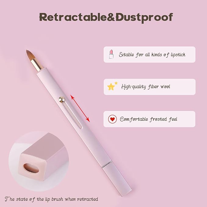 Lip Applicator Brush - 3 Pack Exquisite Professional Dustproof Retractable Lip Brush - Makeup Lipstick Lip Gloss Applicators (Pink Red Gold)-VivaGrace Women