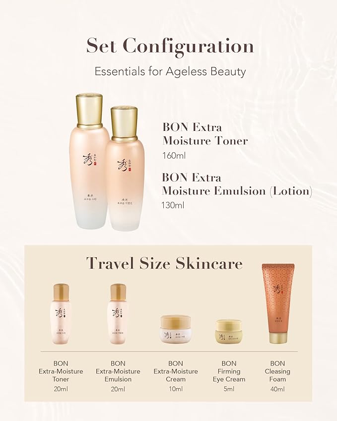 Sooryehan BON EXTRA MOISTURE Korean Skin Care Gift Set (385ml / 13.01 Fl Oz) - Luxury Premium High-end by LG BEAUTY. Hydrating Toner, Emulsion Lotion, Cleansing Foam, Eye Cream.-VivaGrace Women