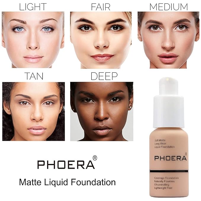 PHOERA Foundation Makeup for Wome Full Coverage Foundation Set,Face Primer Foundation Brush Powder Brush,5 Makeup Sponge,30ml PHOERA 24HR Matte Oil Control Concealer (110-Truffle)-VivaGrace Women