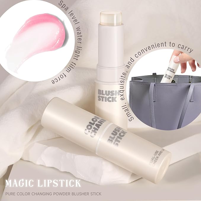 2PCS Color Changing Blush Stick for Cheeks Makeup,Clear Blush PH Temperature Change Magic Pink Cream Blusher Waterproof Multi-Use Lips and Face Tint,Matte Finish Natural Lightweight Jelly-VivaGrace Women