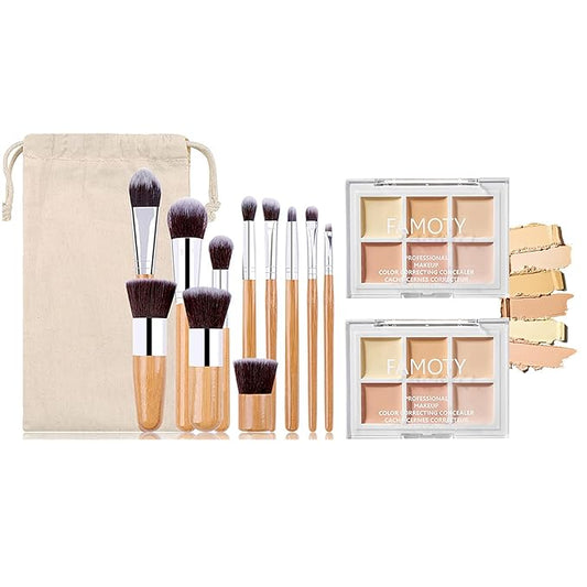 6 Colors Face Contouring Palette, with 11 Pcs Makeup Brush Kits, Light Color Combination Cosmetics Cream Contour and Highlighting Palette, Cover Dark Circles, Bruises, Age Spots, Blemish-VivaGrace Women