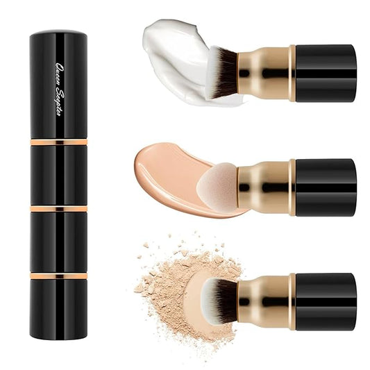 3 in 1 Professional Liquid foundation Makeup Brush Set Kabuki Face Blush Foudation Brush Powder Sponge for Powder/Liquid/Cream Travel Cosmetics Makeup Brushes with Cap-VivaGrace Women