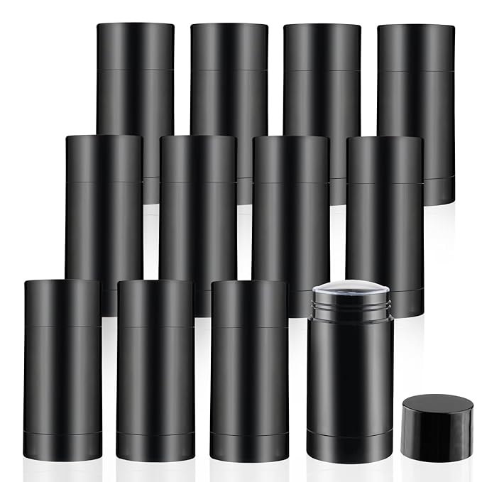 12 Pieces 15g Black Plastic Deodorant Containers,Empty 1/2 oz Travel Lip Balm Tubes,Refillable Twist-UP Solid Perfume Tubes,Lipstick Tubes for DIY-VivaGrace Women