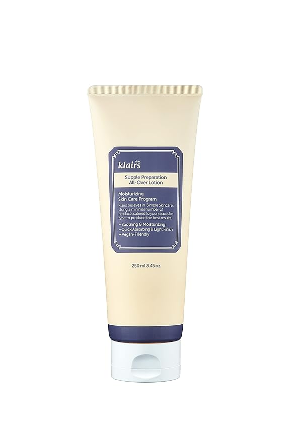 DearKlairs] Supple Preparation All-over lotion, Daily face and body moisturizer, for sensitive skin, Essential oil Free, Artificial fragrance free,250ml, 8.45oz-VivaGrace Women