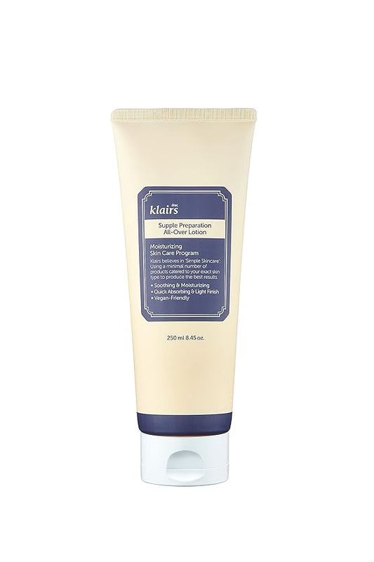 DearKlairs] Supple Preparation All-over lotion, Daily face and body moisturizer, for sensitive skin, Essential oil Free, Artificial fragrance free,250ml, 8.45oz-VivaGrace Women