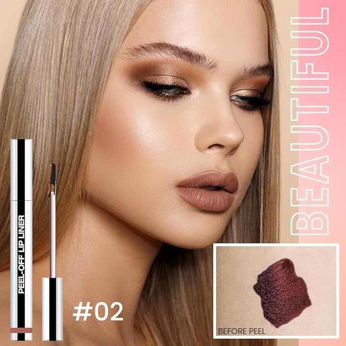 Matte Liquid Lip Stain Peel Off Lip Liner Tattoo - Brown, Waterproof Smudge-Proof Lip Gloss, Long-Lasting Non-Stick Cup Formula, Natural Peel Off Design for All Skin Types #02-VivaGrace Women