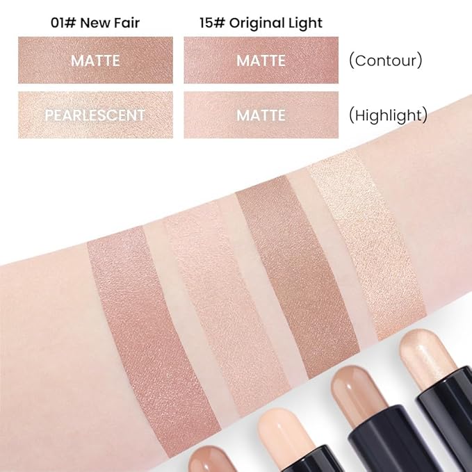 evpct 2in1 Face Shaping & Contouring Stick Cream Contour Concealer Bronzer Stick Makeup Kit for Beginner Face Highlighter Makeup Stick contorno maquillaje de maquillaje, NEW Fair + ORIGINAL Light-VivaGrace Women