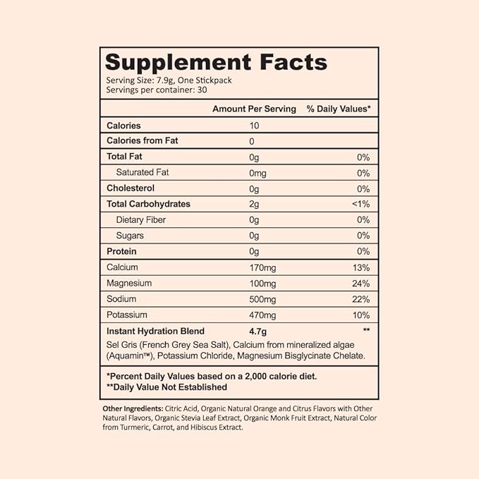 Instant Hydration Electrolytes Powder Packets - Citrus Orange Drink Mix - Zero Sugar - Keto, Vegan, Gluten-Free, Non-GMO - Boost Recovery, Brain Health, Muscle & Tissue Support- 30 Sticks-VivaGrace Women