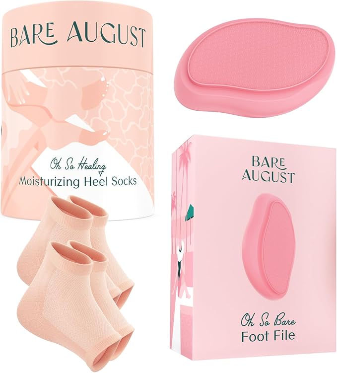 Bare August Glass Foot File & Overnight Heel Socks Bundle-VivaGrace Women
