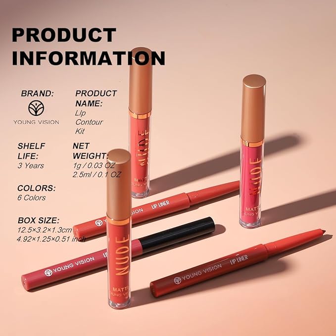 YOUNG VISION Liquid Lipstick & Lip liner Combo Set, Matte Lip Contour Kit - Durable, Waterproof, Kit de Labios Matte for Lasting Definition…-VivaGrace Women