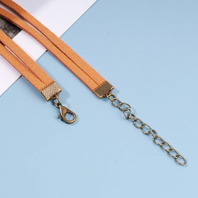 Boho Layered Suede Choker Necklace Tiny Leaf Pendant Necklace Chain Brown O Ring Leather Choker Necklace Turquoise Bead Necklace Chain Jewelry for Women and Girls-VivaGrace Women