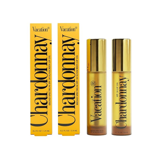 Vacation Chardonnay Lip Oil SPF 30, Sunscreen for Lips, Hydrating Lip Oil, Caramel Vanilla Flavored Lip Gloss, Non-Sticky Lip Balm with SPF 30, Vegan, 0.2 Fl. Oz. (Pack of 2)-VivaGrace Women