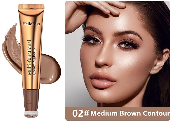 Go Ho Liquid Contour Beauty Wand,Blendable Super Silky Cream Contour Stick,Moisturizing Contour Blusher Stick with Fine Cushion Applicator,Cruelty-free, 002# Medium Brown-VivaGrace Women