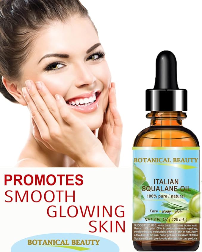 Botanical Beauty SQUALANE Italian Olive. 100% Pure/Natural/Undiluted Oil. 1 fl.oz- 30ml. 100% Ultra-Pure Moisturizer for Face, Body & Hair. Reliable 24/7 skincare protection
