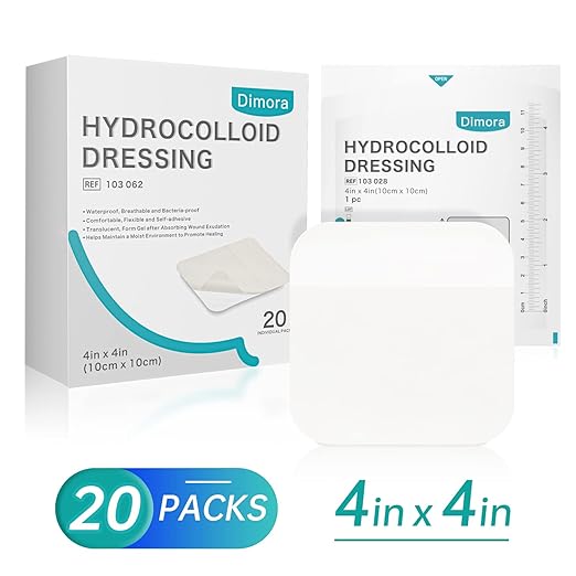 Dimora 20 Pack Hydrocolloid Wound Dressing, Ultra Thin 4" x 4" Large Patch Bandages with Self-Adhesive-VivaGrace Women