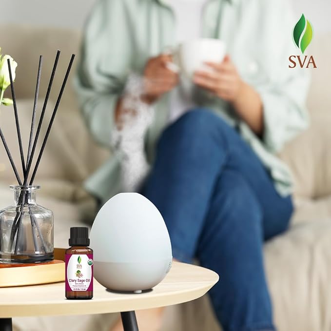 SVA Clary Sage Essential Oil Organic – 1/3 Fl Oz – 100% Natural Organic Clary Sage Oil - for Diffuser, Hair Care, Face, Skin Care, Aromatherapy, Scalp and Body Massage, Soap and Candle Making-VivaGrace Women