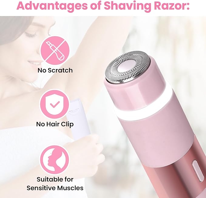 Bikini Trimmer for Women, Glow Aura Womens Shaver, Quiet Dual Head Waterproof Cordless Rechargeable Painless Trimmer for Underarms, Legs, Body (Pink)-VivaGrace Women