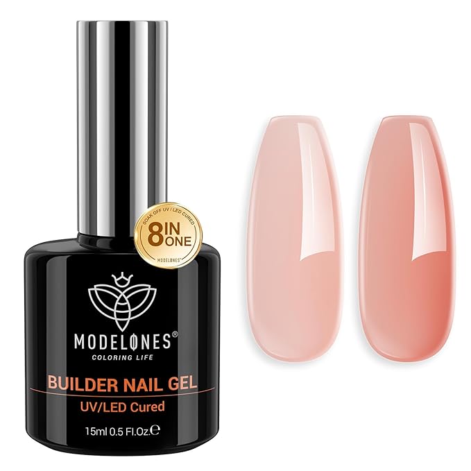 modelones Builder Nail Gel, 8-in-One Sheer Nude Pink Builder, Apricot Blush Pink Rubber Base for Nail Thickening Apex Building LED Lamp Cured Hard Strengthener Extend Color Gel Polish for DIY Salon-VivaGrace Women