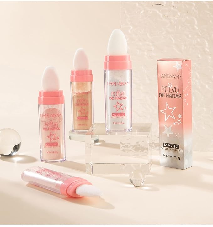 AKARY Body Glitter, Fairy Polvo De Hadas Shimmer Face Highlighter Powder & Blush Stick, Instant Glow Luminizer Duo, Glitter Face Hair High Gloss, Sparkle Smudge-Proof Highlighter Stick Party Makeup (#01 White Moonbeam)-VivaGrace Women