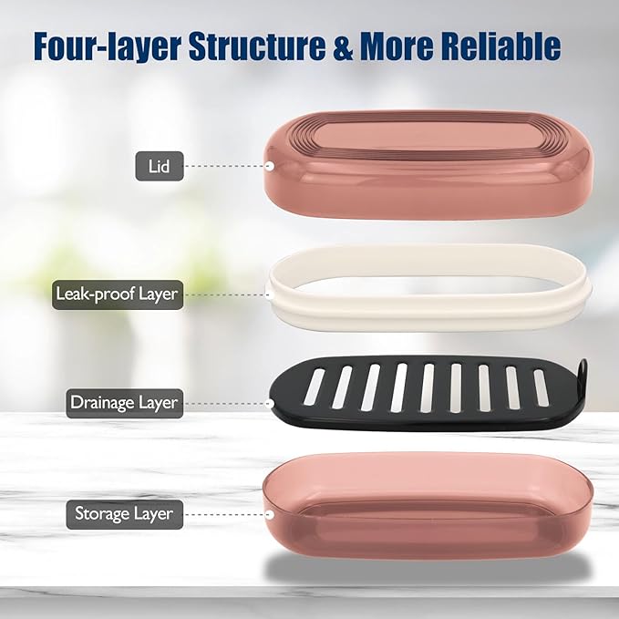 Shampoo Bar Holder, Large Soap Holder for 5 oz/10 oz Oversized Bars, Durable & Versatile Storage Soap Container with Drainage Layer (1 Pack, Red Style A-Large)-VivaGrace Women